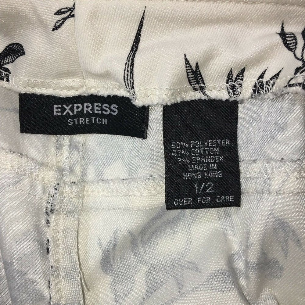 Express Womens Stretch Pants Sz 1 / 2  Off White Black Floral Print Inseam 25" - Picture 12 of 12
